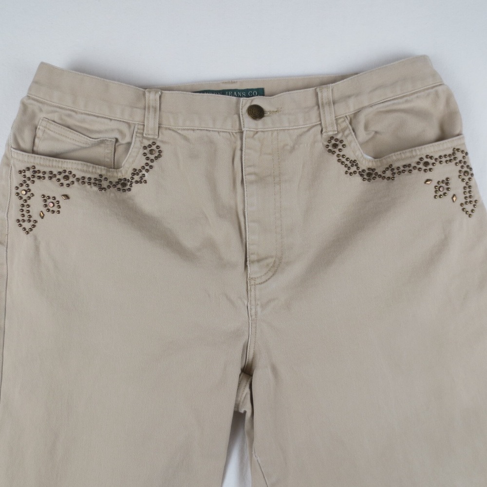 VTG Lauren Jeans Co Ralph Lauren Jeans Womens 12 Beige Studded Stretch Bootcut